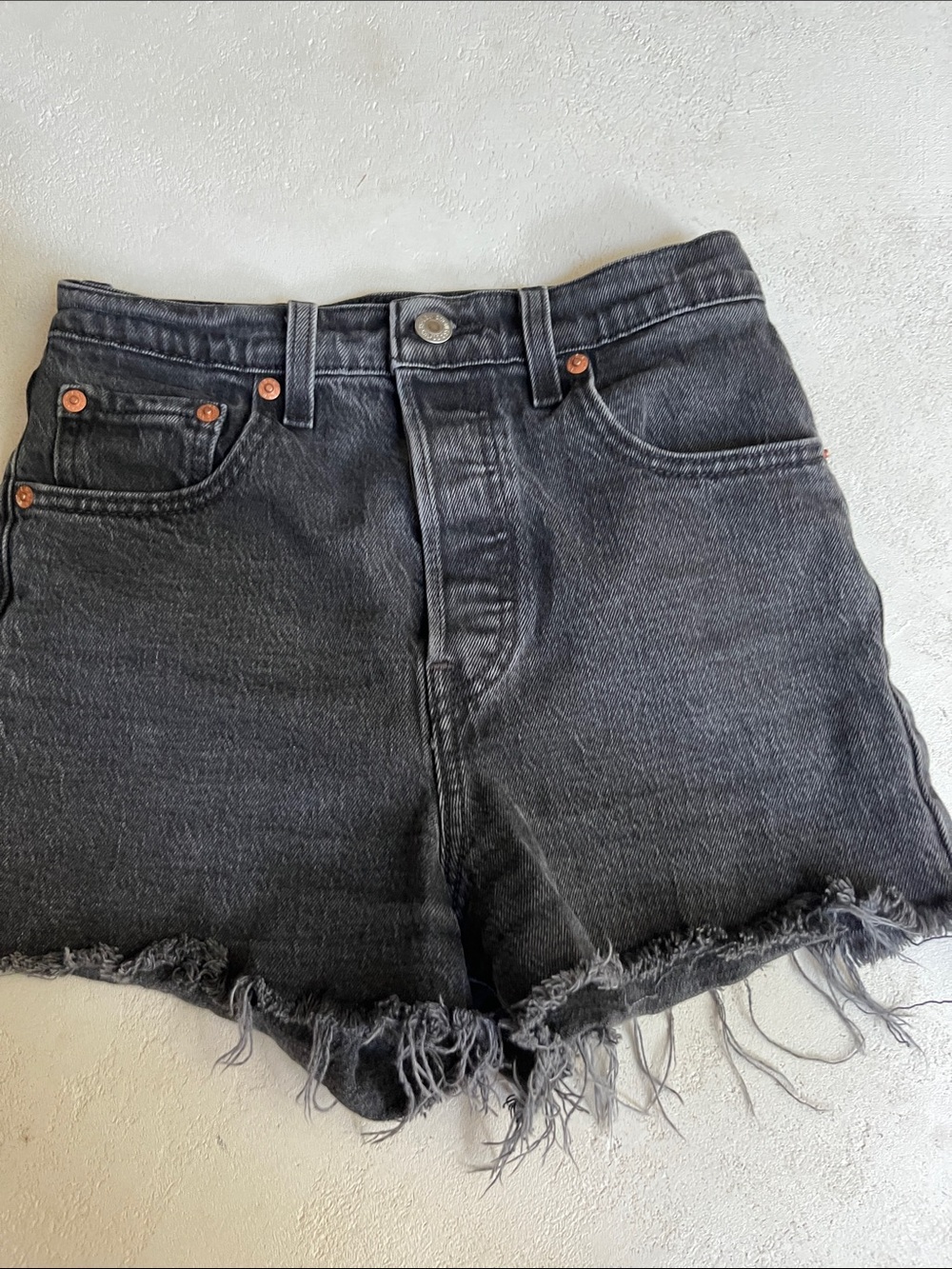 Levi's Black Frayed Hem Jean Shorts